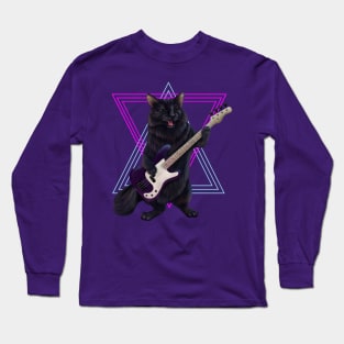 Cat playing bass guitar Long Sleeve T-Shirt